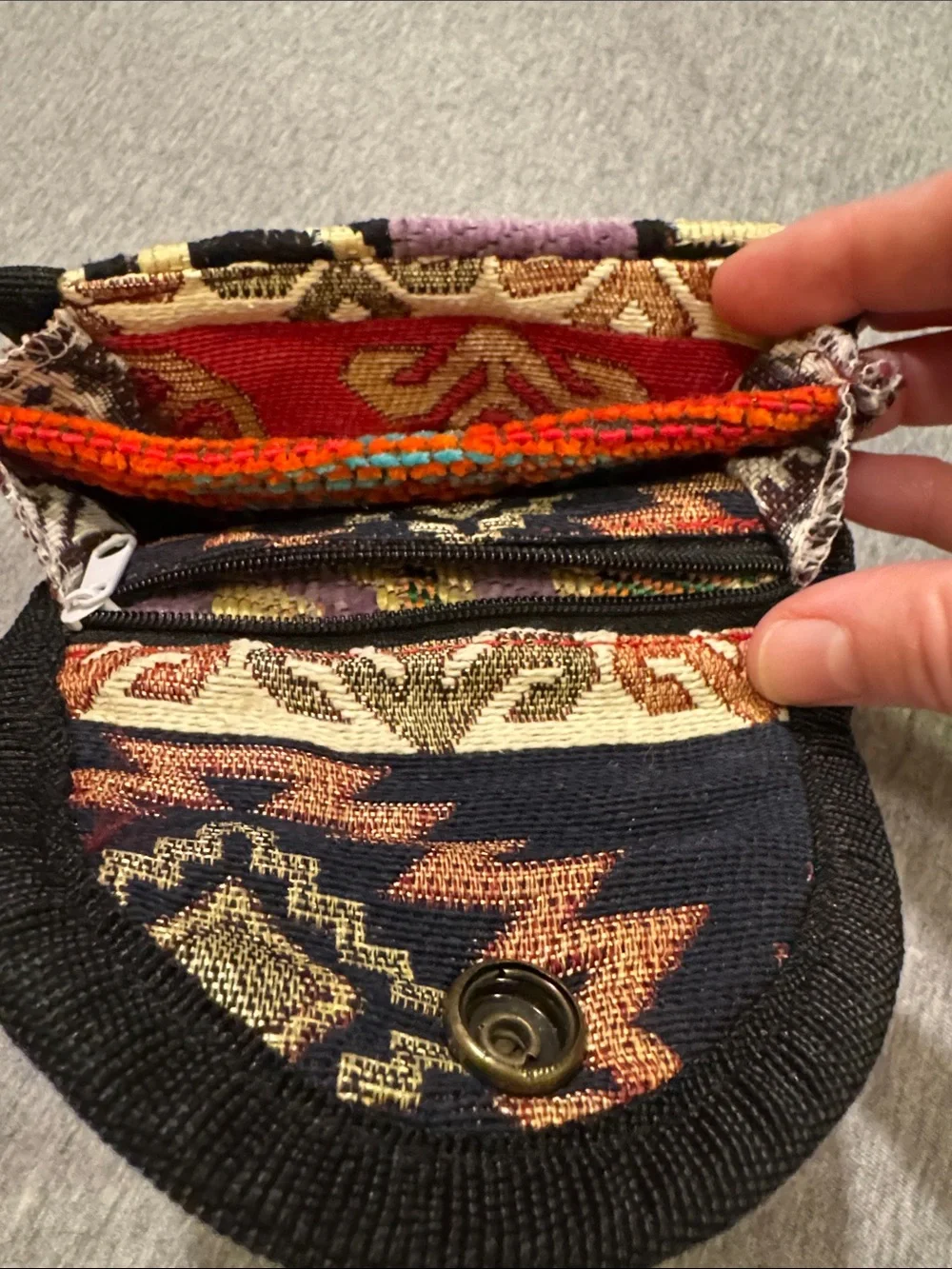 Handmade Woven Fabric Wallet - Purple/Yellow (outside) Multi-patterned (inside)